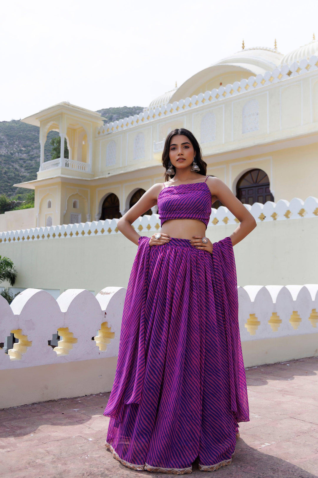 Pink Magenta Haze Leheriya Lehenga Set - qivii