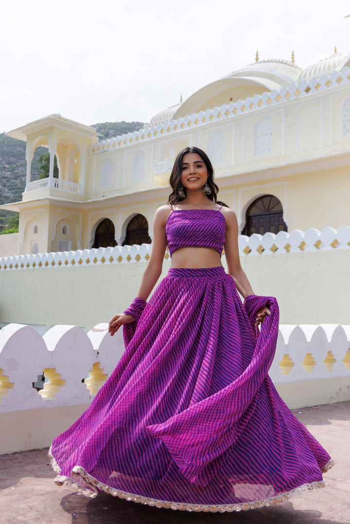 Pink Magenta Haze Leheriya Lehenga Set - qivii