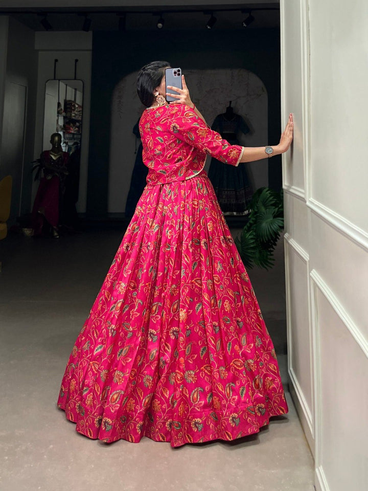 Pink Tussar Silk Floral Lehenga with Gota Patti