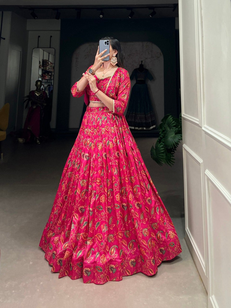 Pink Tussar Silk Floral Lehenga with Gota Patti