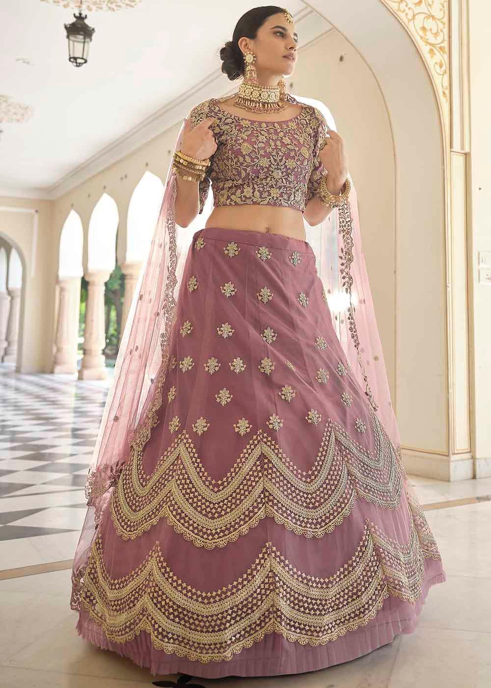 Plum Purple Soft Net Lehenga Choli with Dori & Sequins work - qivii