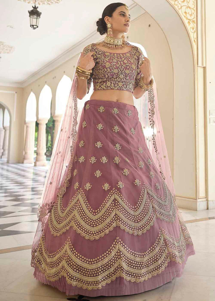 Plum Purple Soft Net Lehenga Choli with Dori & Sequins work - qivii