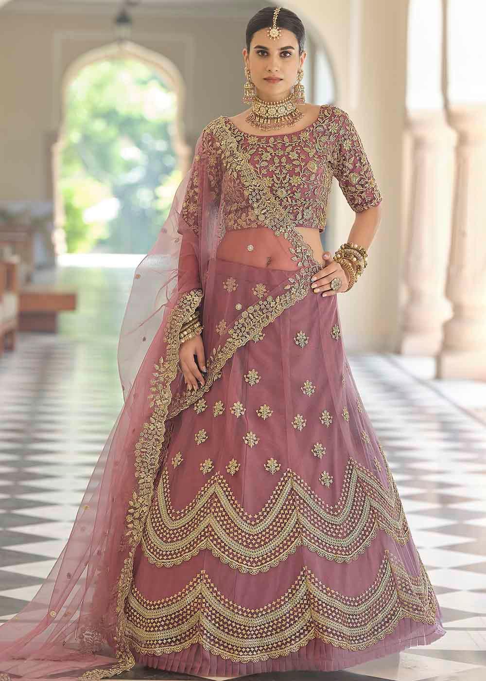 Plum Purple Soft Net Lehenga Choli with Dori & Sequins work - qivii