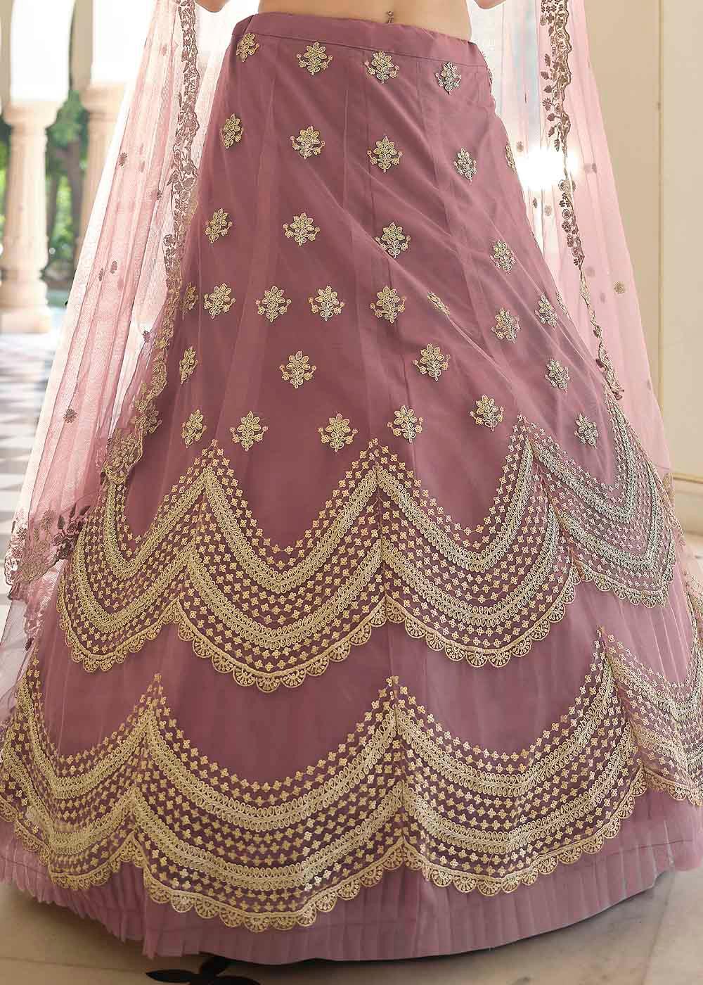 Plum Purple Soft Net Lehenga Choli with Dori & Sequins work - qivii