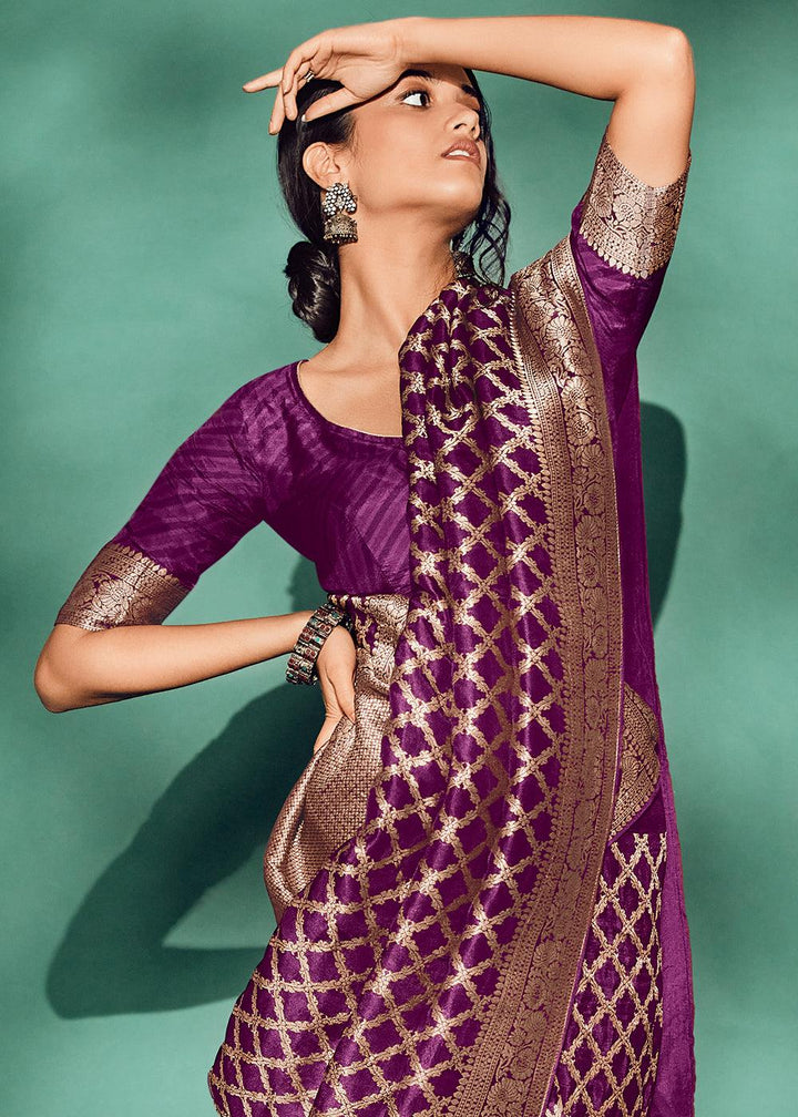 Plum Purple Woven Viscose Silk Saree - qivii