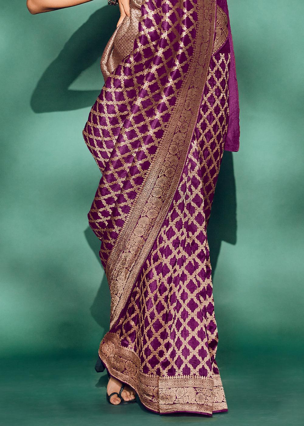 Plum Purple Woven Viscose Silk Saree - qivii