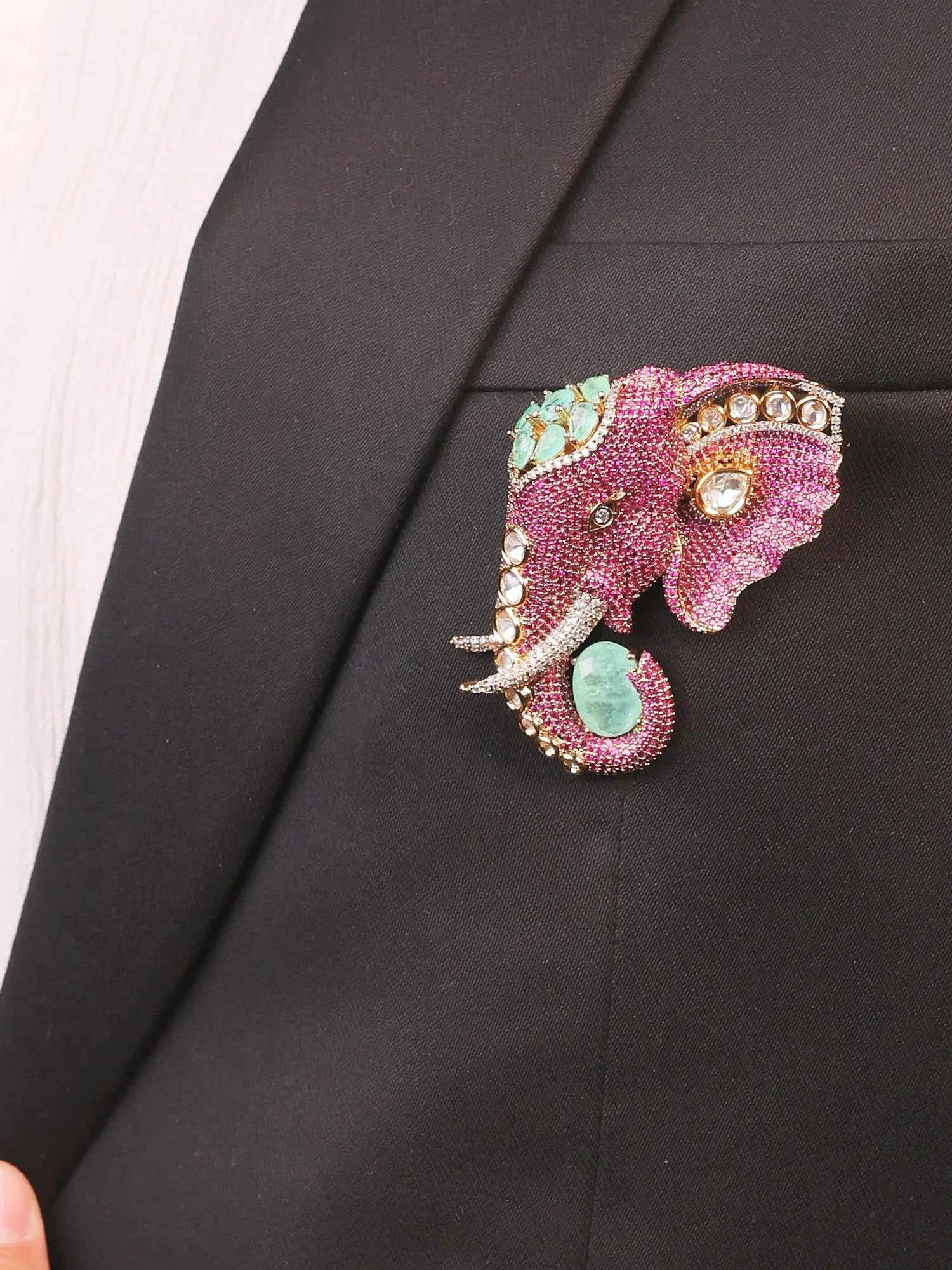 Atharv Ruby Elephant Brooch