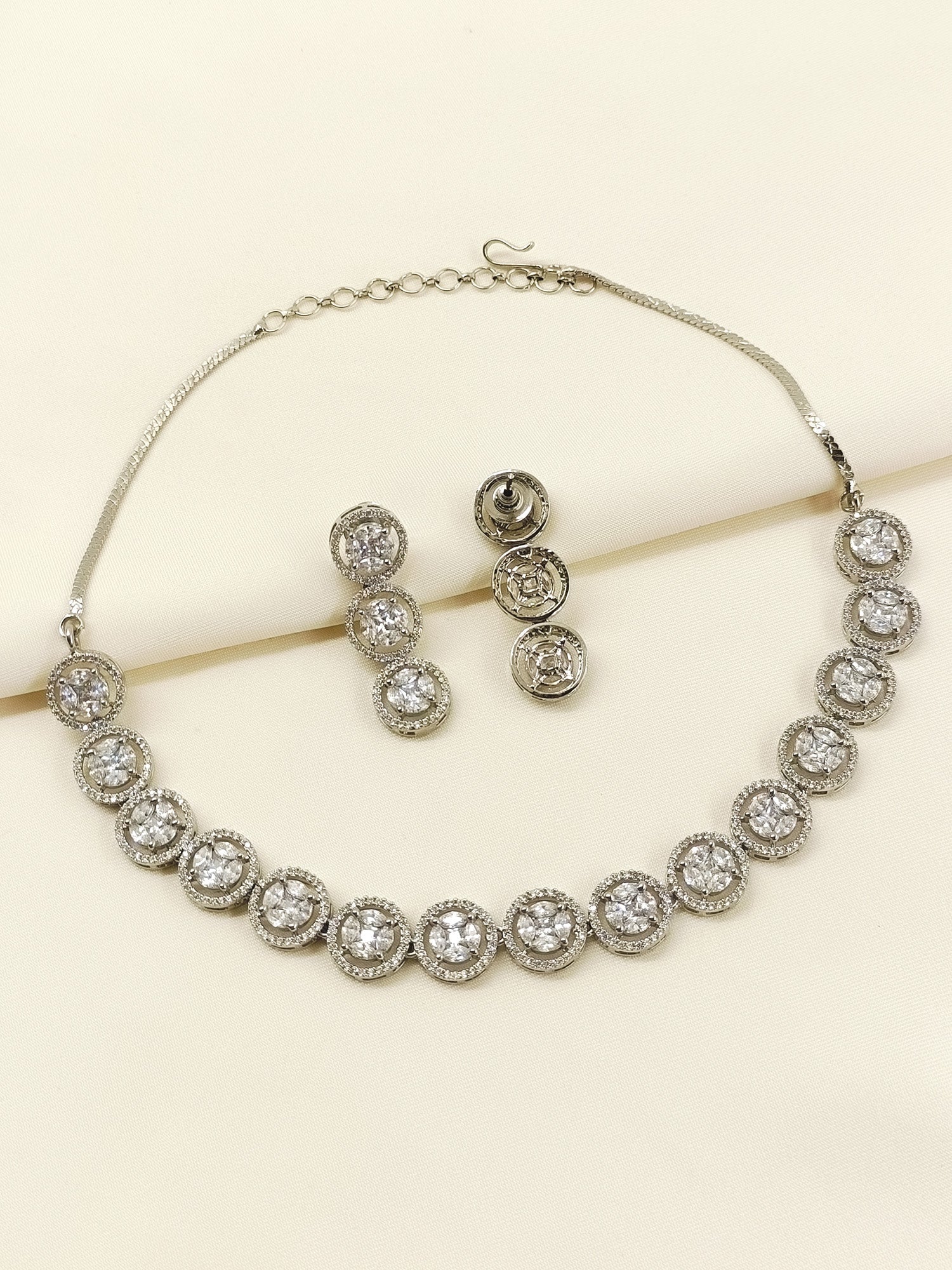 Kaaynaat Diamond Neck Line Silver Plated Necklace Set