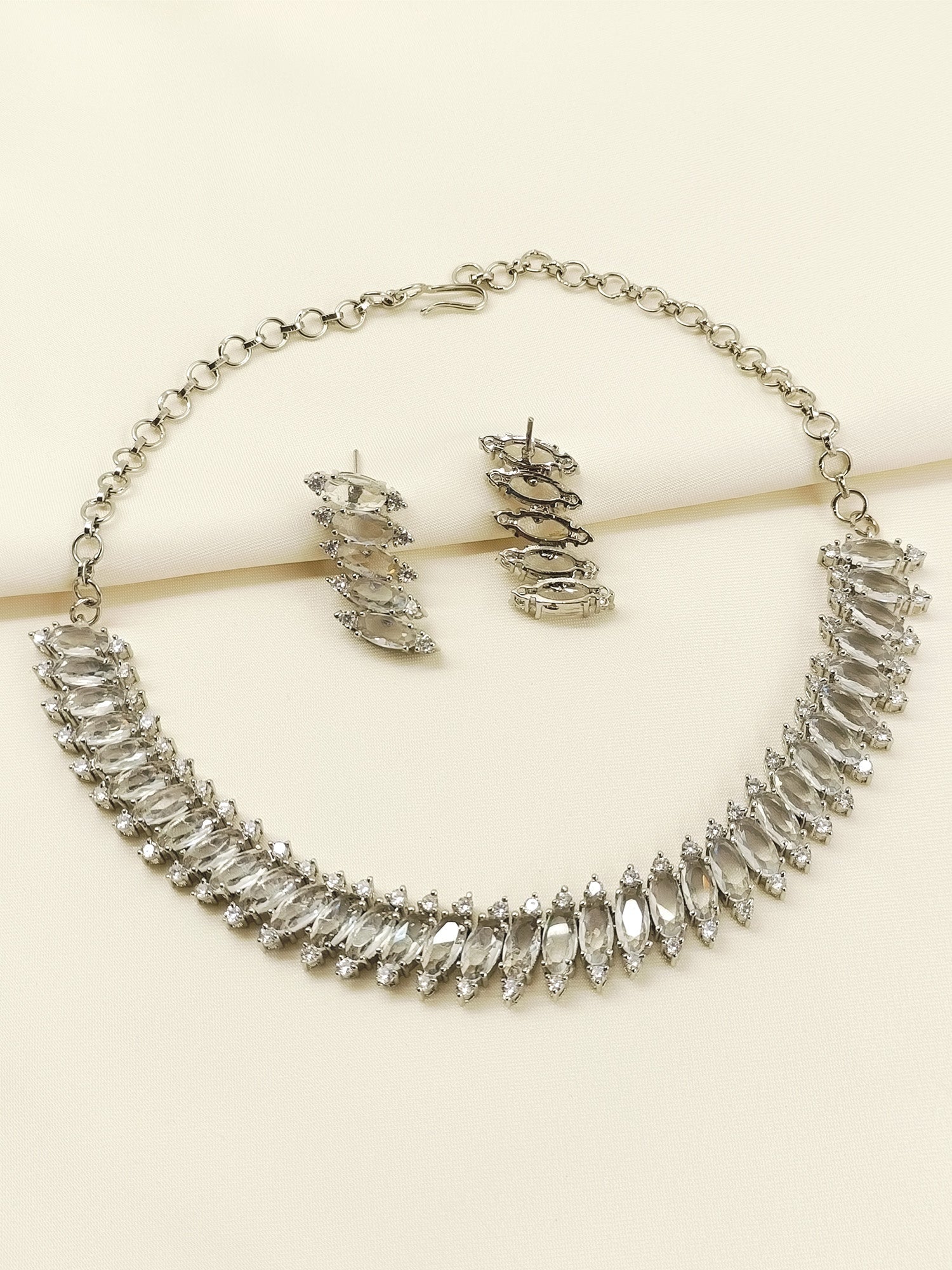 Salma American Diamond Silver Plated Necklace Set