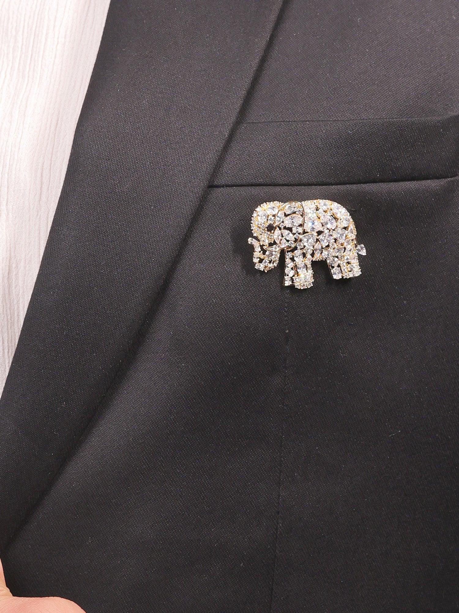 Shaurya Black Elephant Brooch