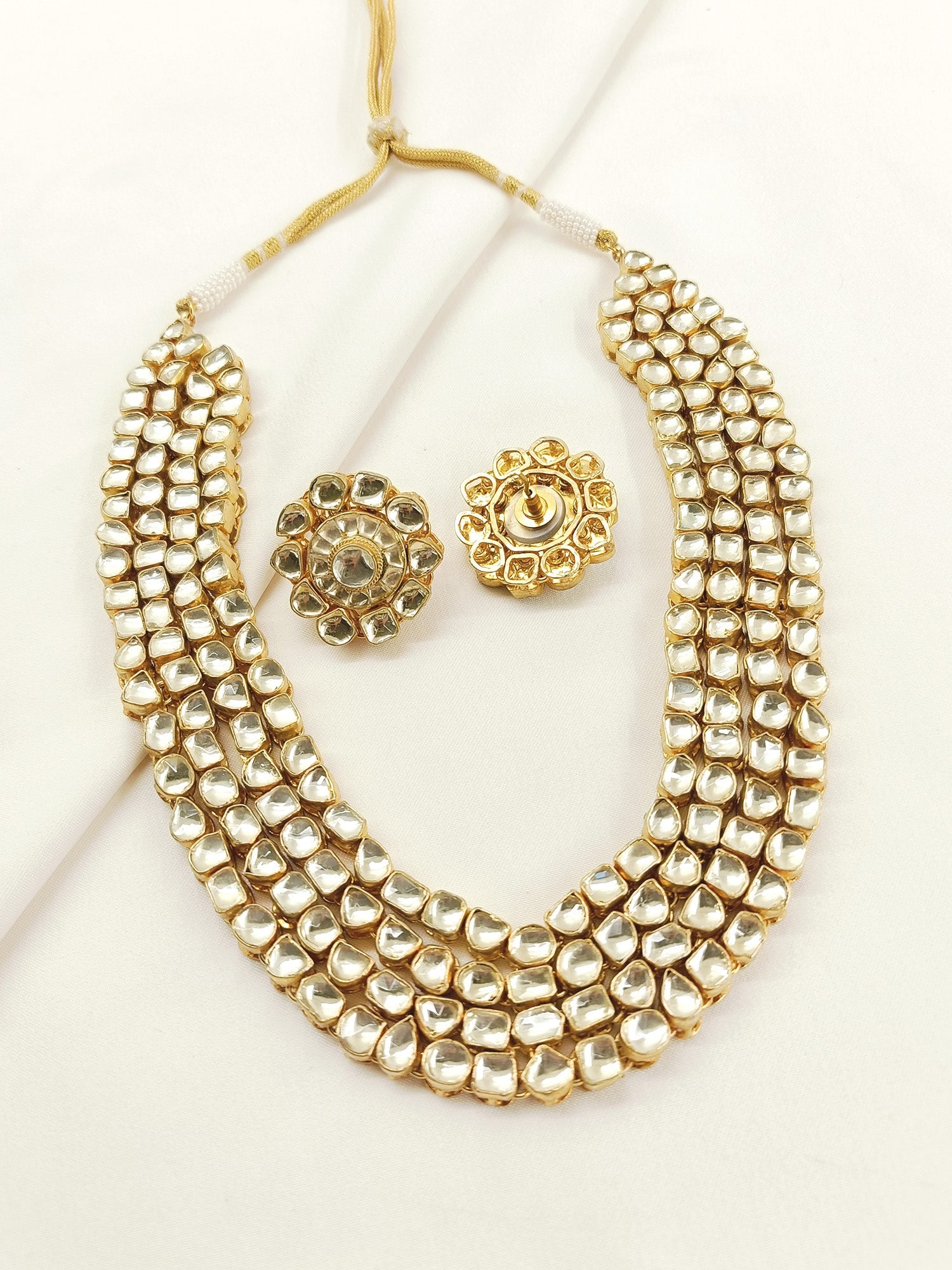 Aamira Golden Coloured Pachi Kundan Long Necklace Set