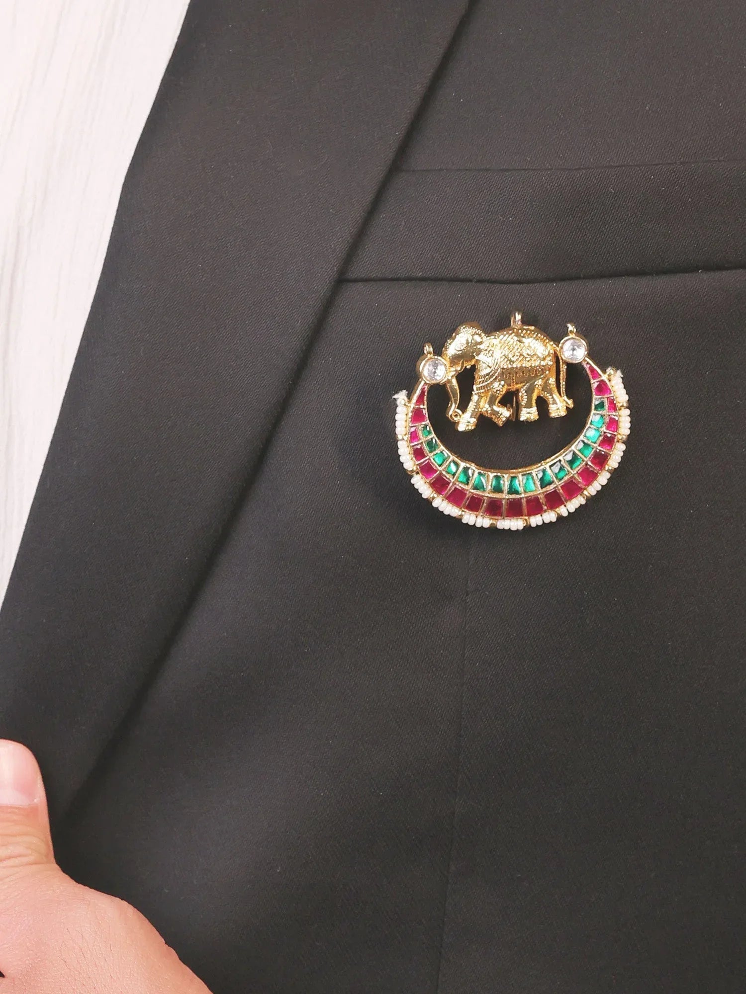Revansh R&G Elephant Brooch
