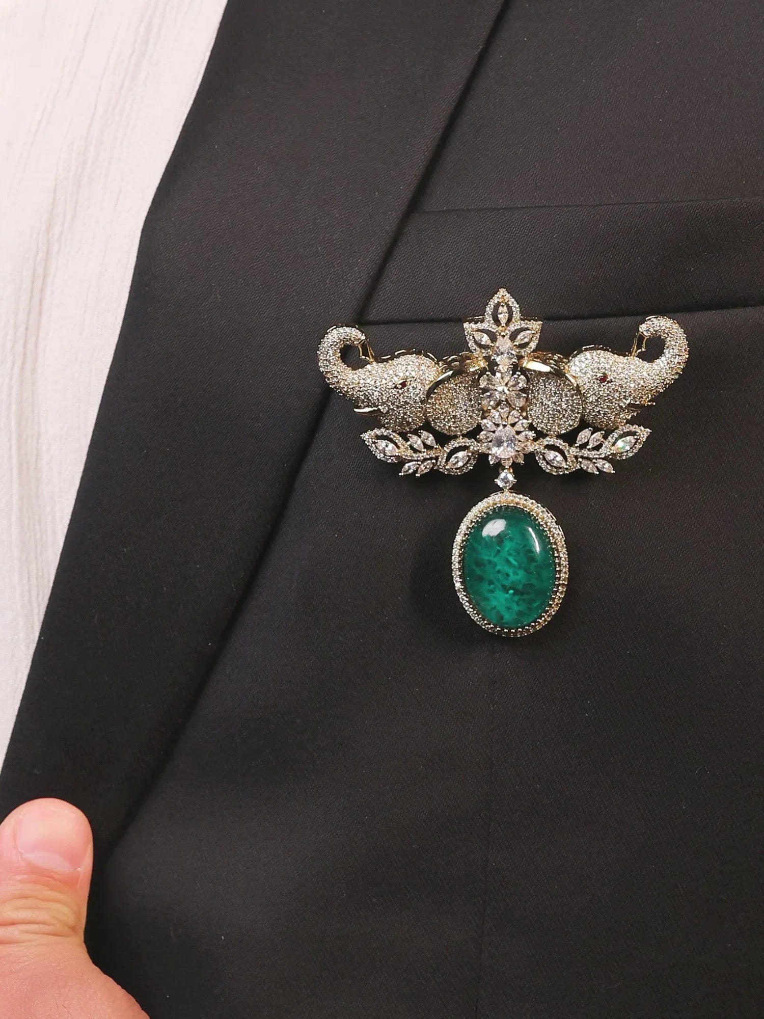 Anay Green Elephant Brooch