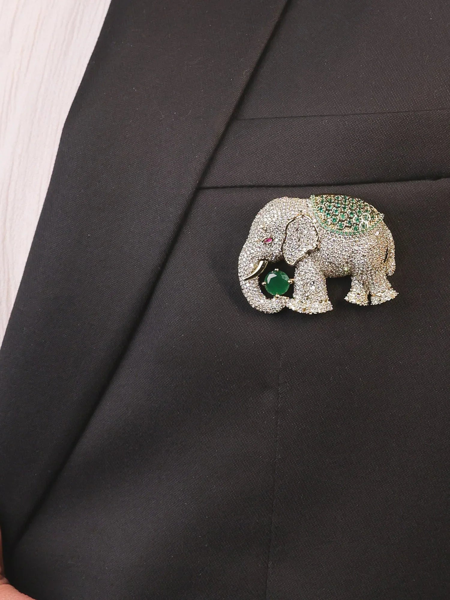 Hredhaan Green Elephant Brooch