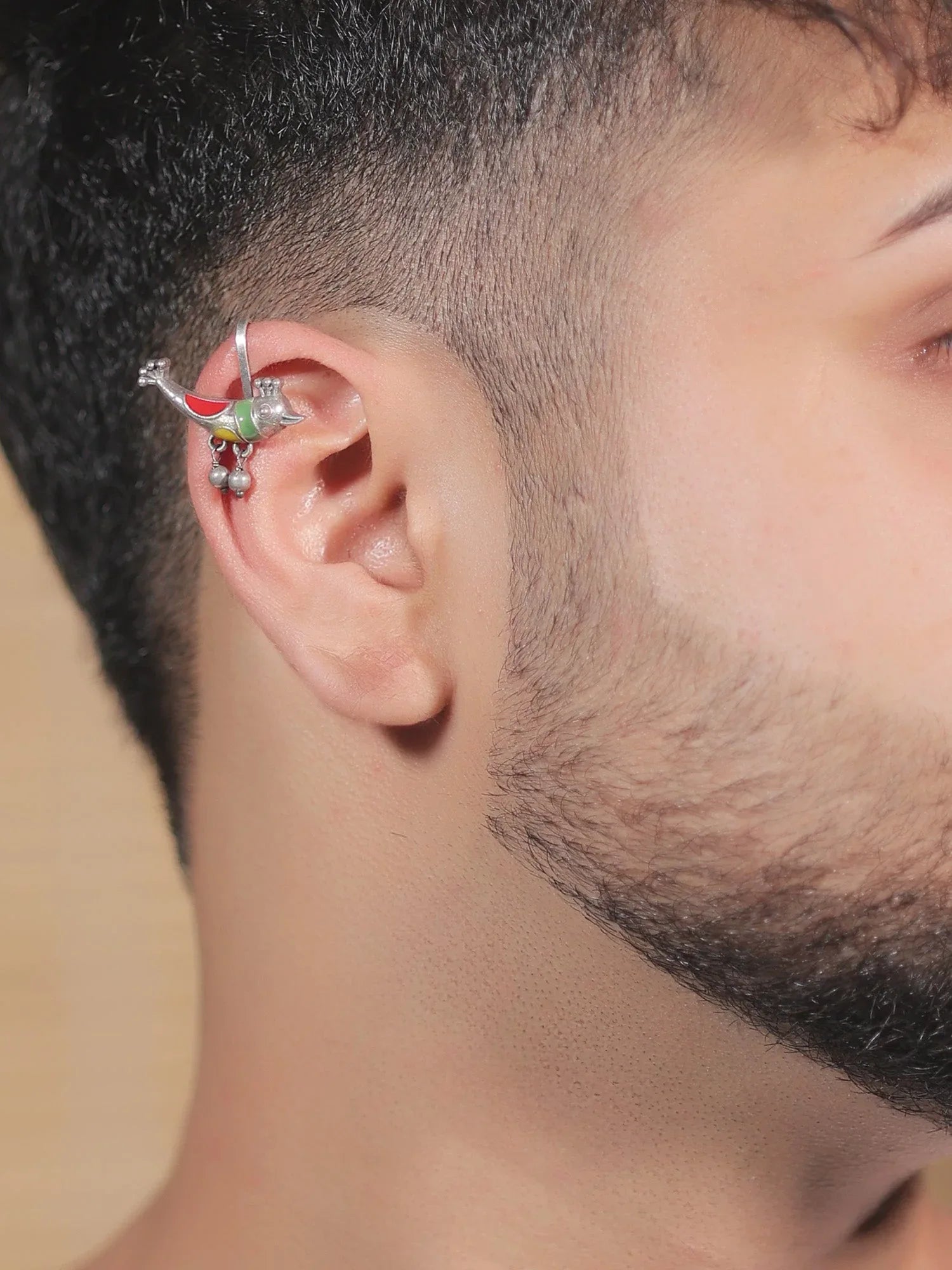 Tahira Multi Colour German Silver Bird Oxidized Earcuff