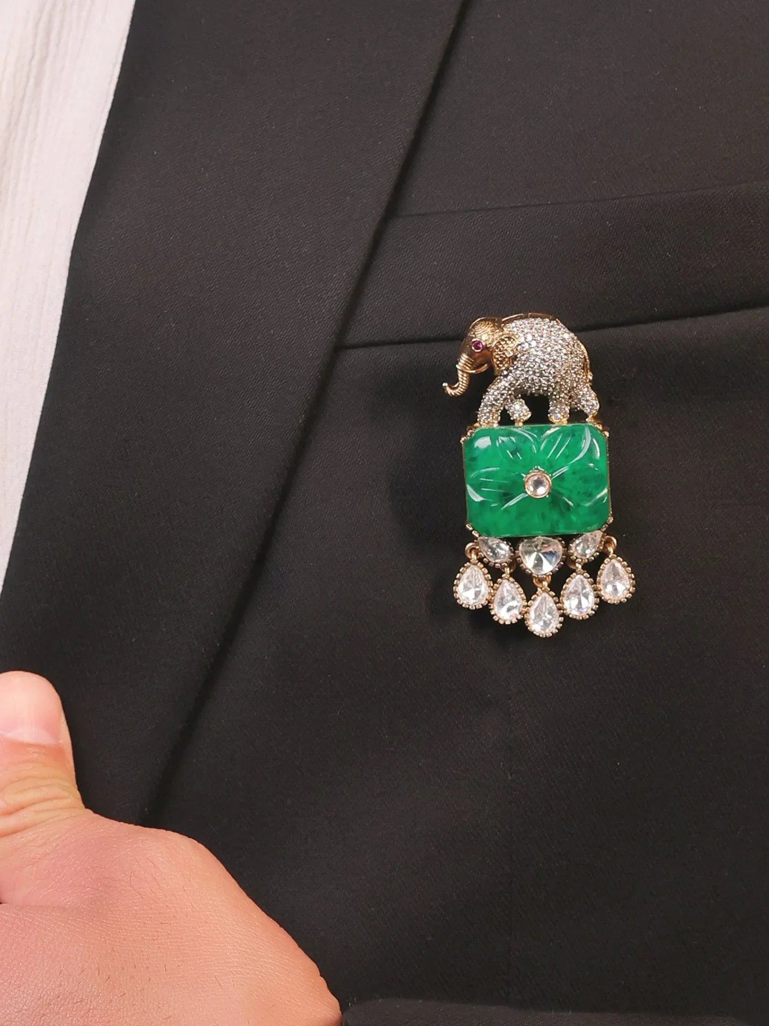 Hritik Green Elephant Brooch