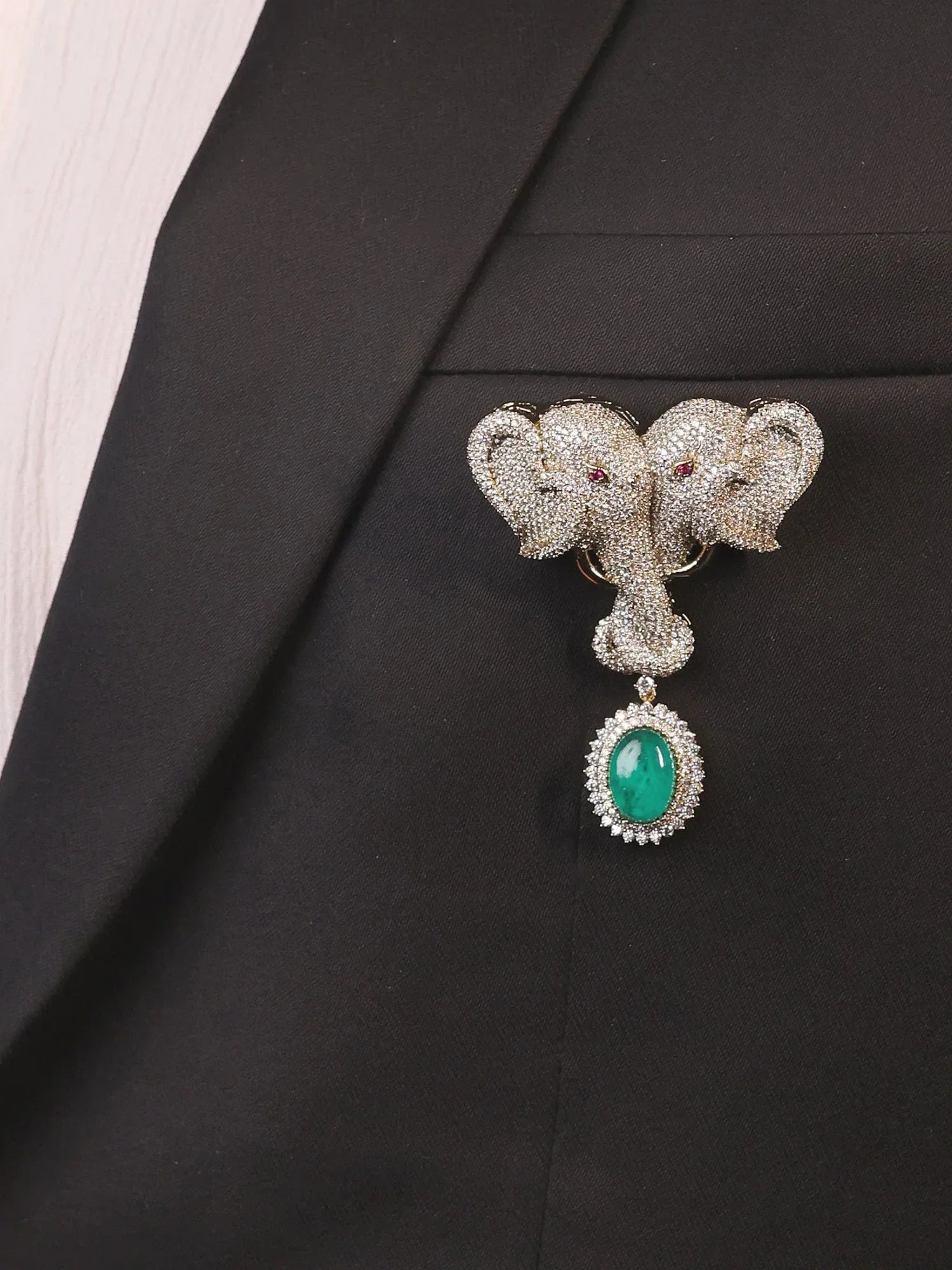 Darsh Green Elephant Brooch