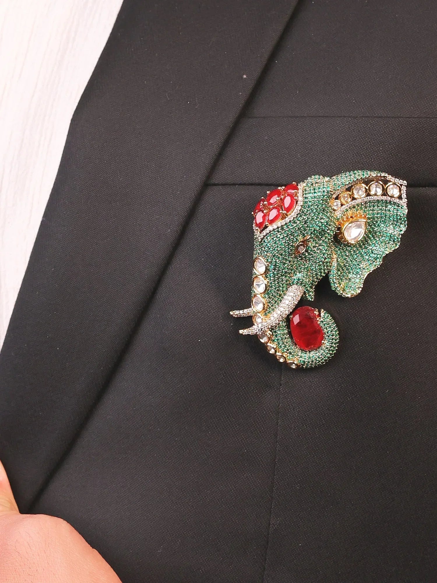 Rahul Green Elephant Brooch