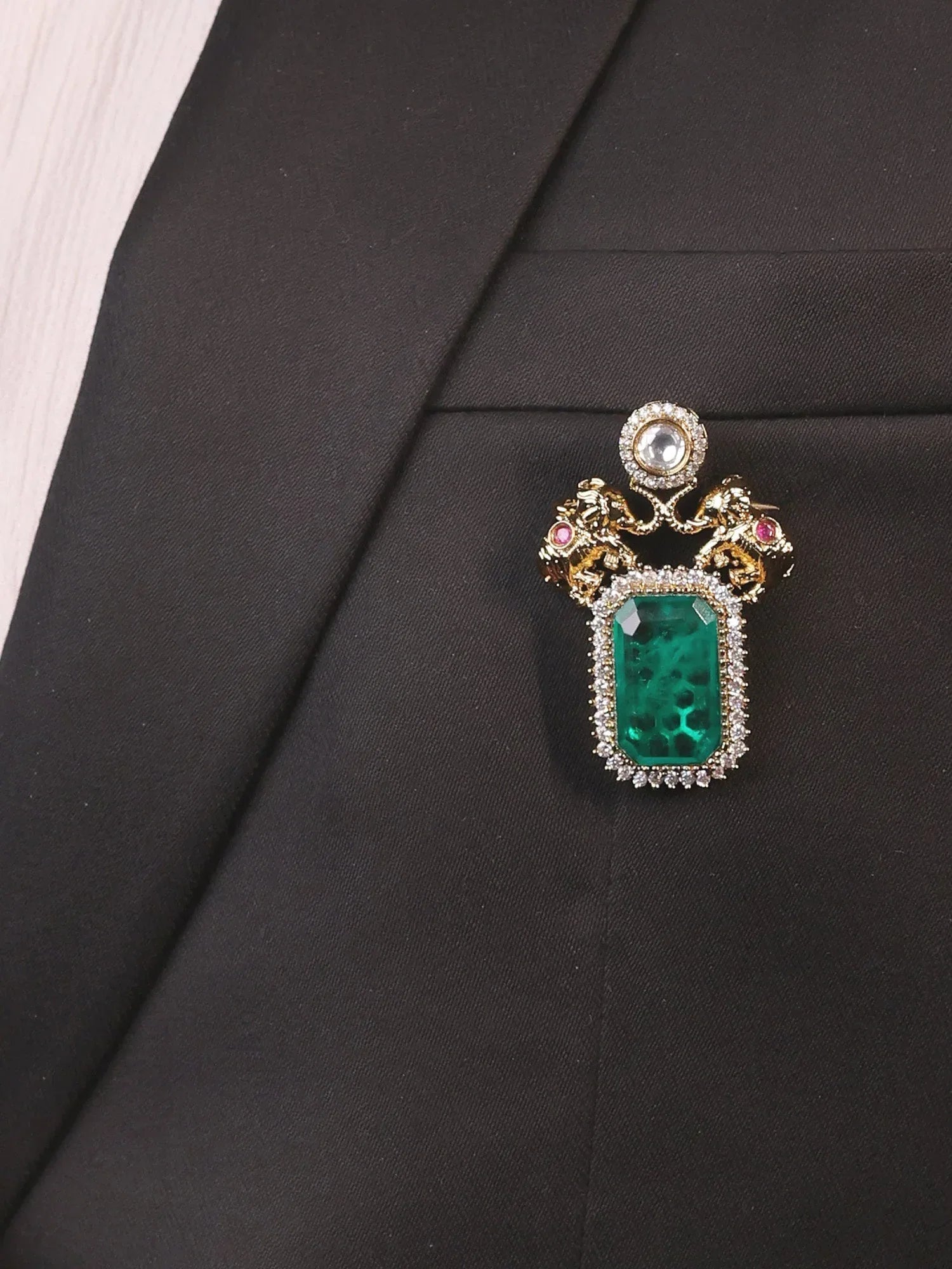 Olena Green Elephant Brooch