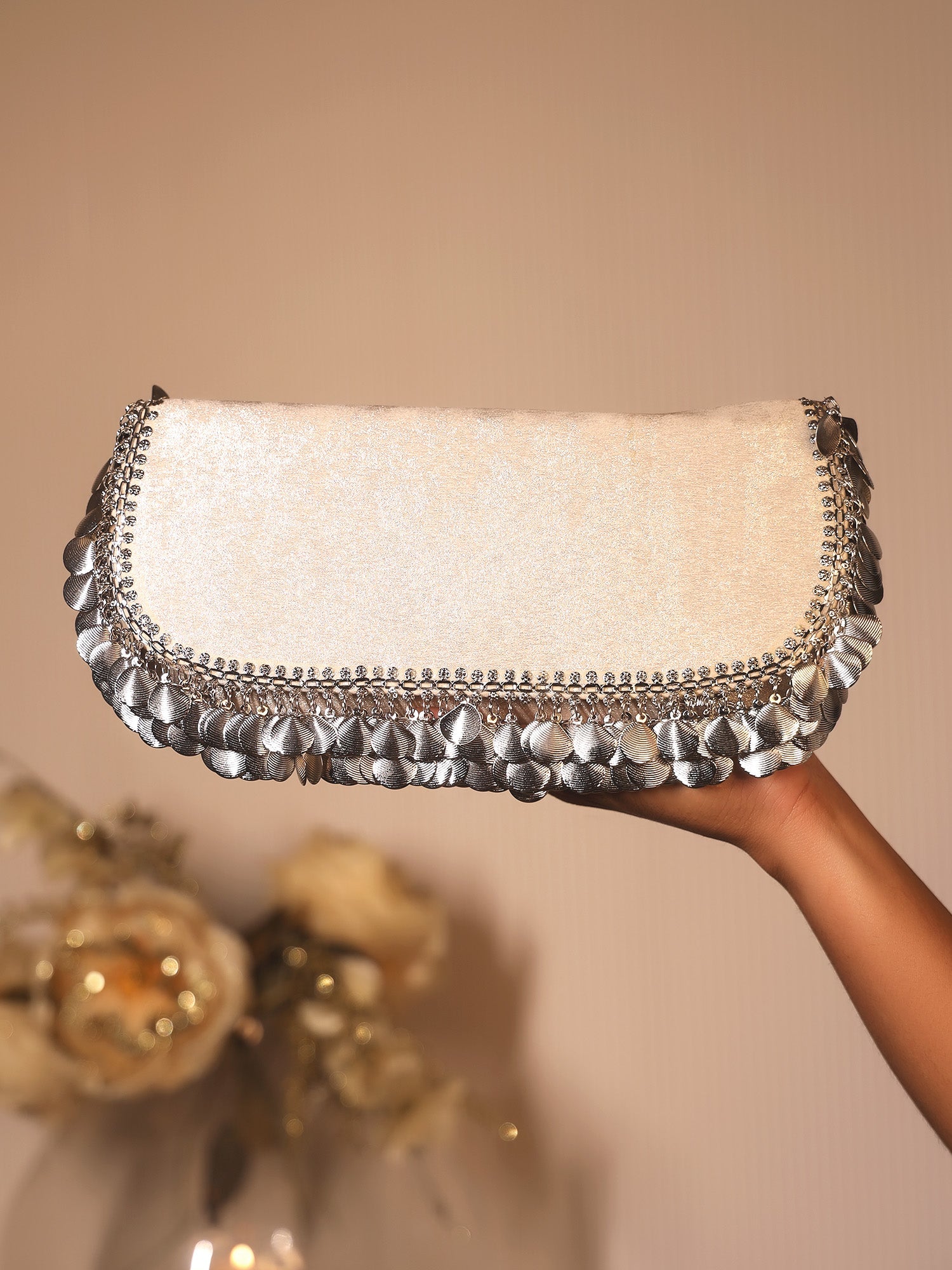 Asha Silver Evening Clutch