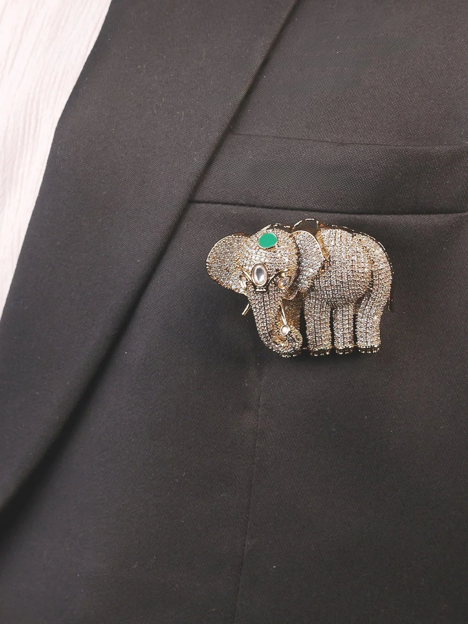 Rajveer Green Elephant Brooch