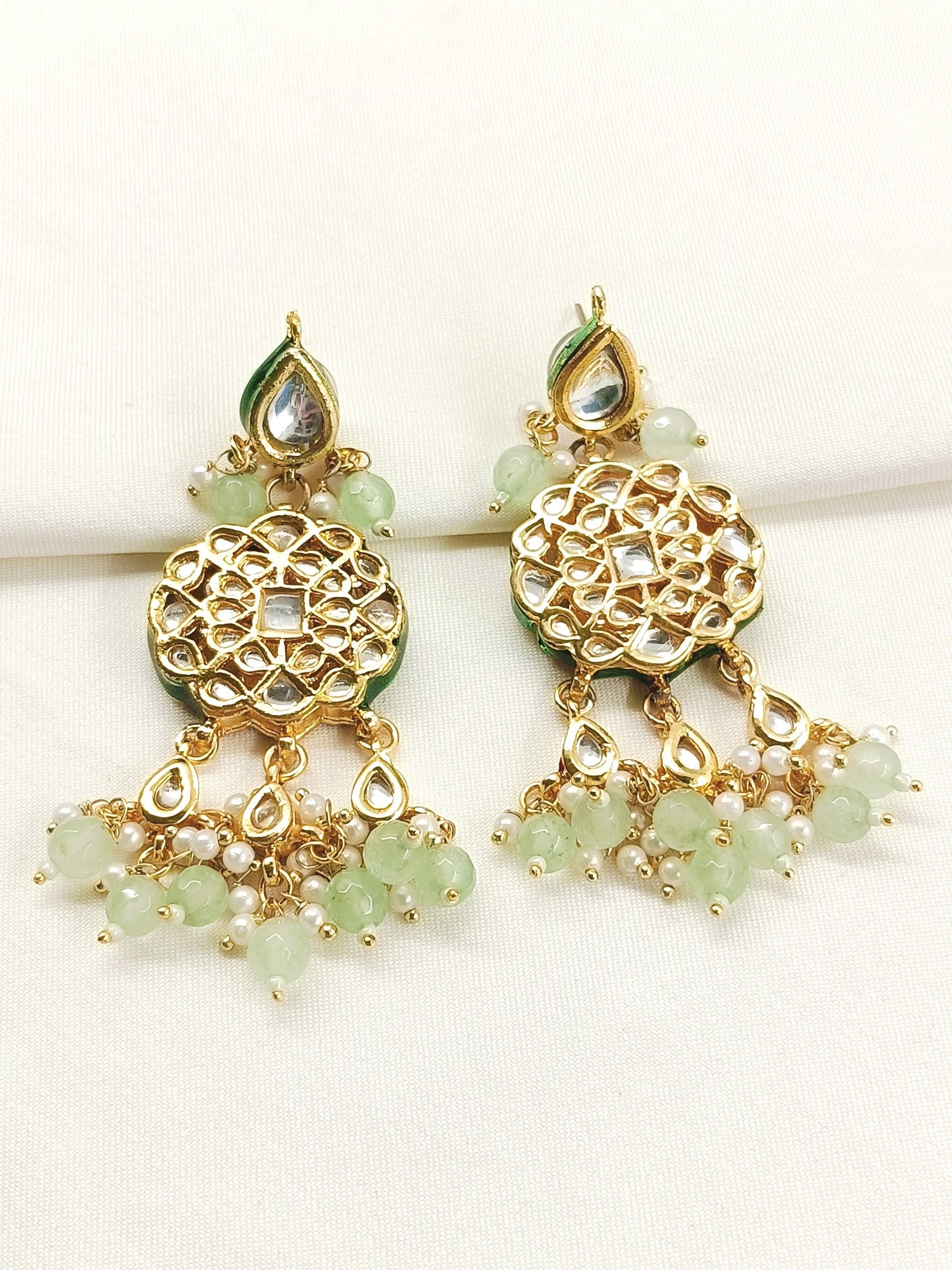 Samiksha Mint Green Beads Kundan Earrings