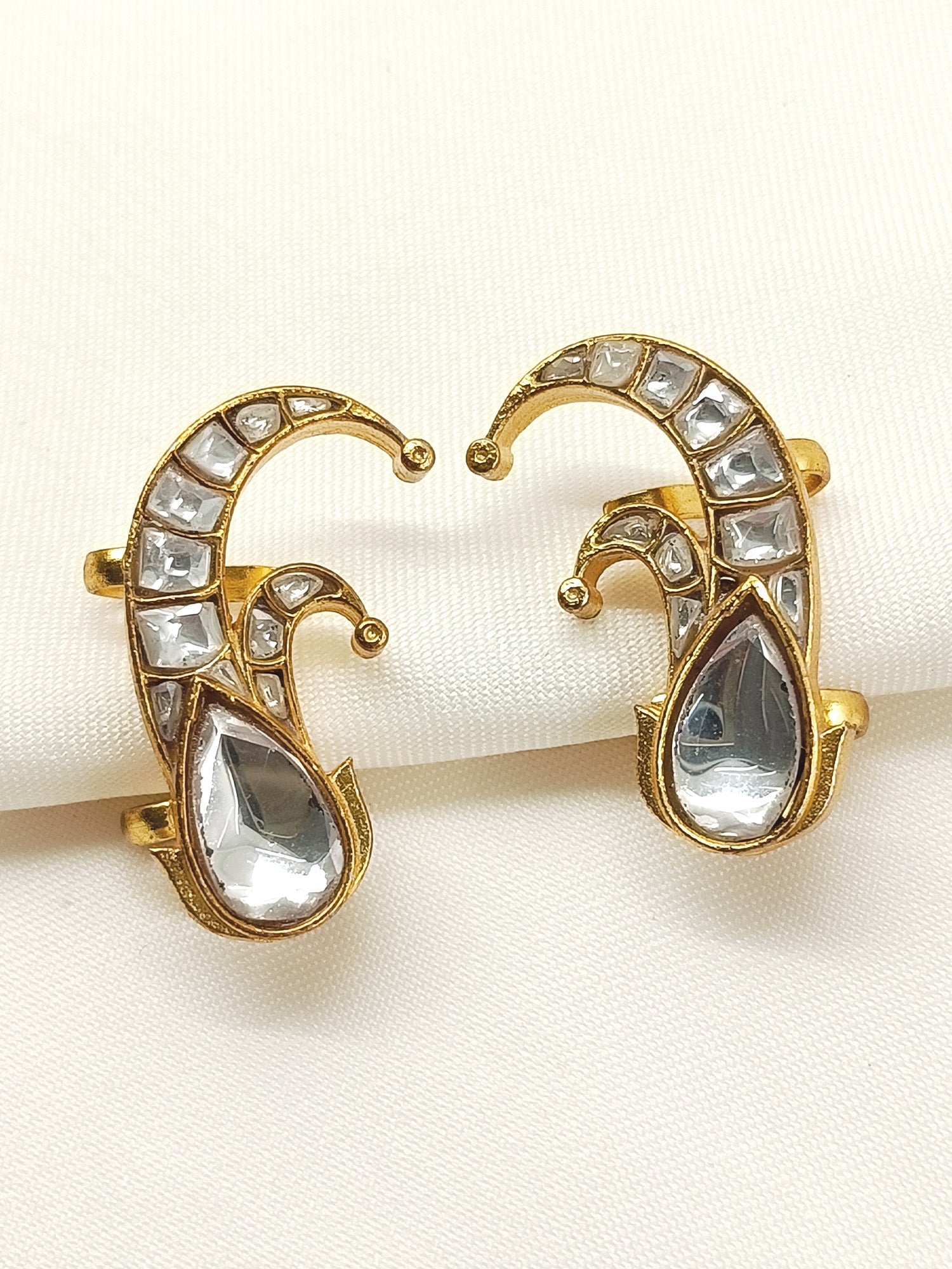 Tira White Gold Plated Kundan Ear Cuff  [ Price is for Pair ]
