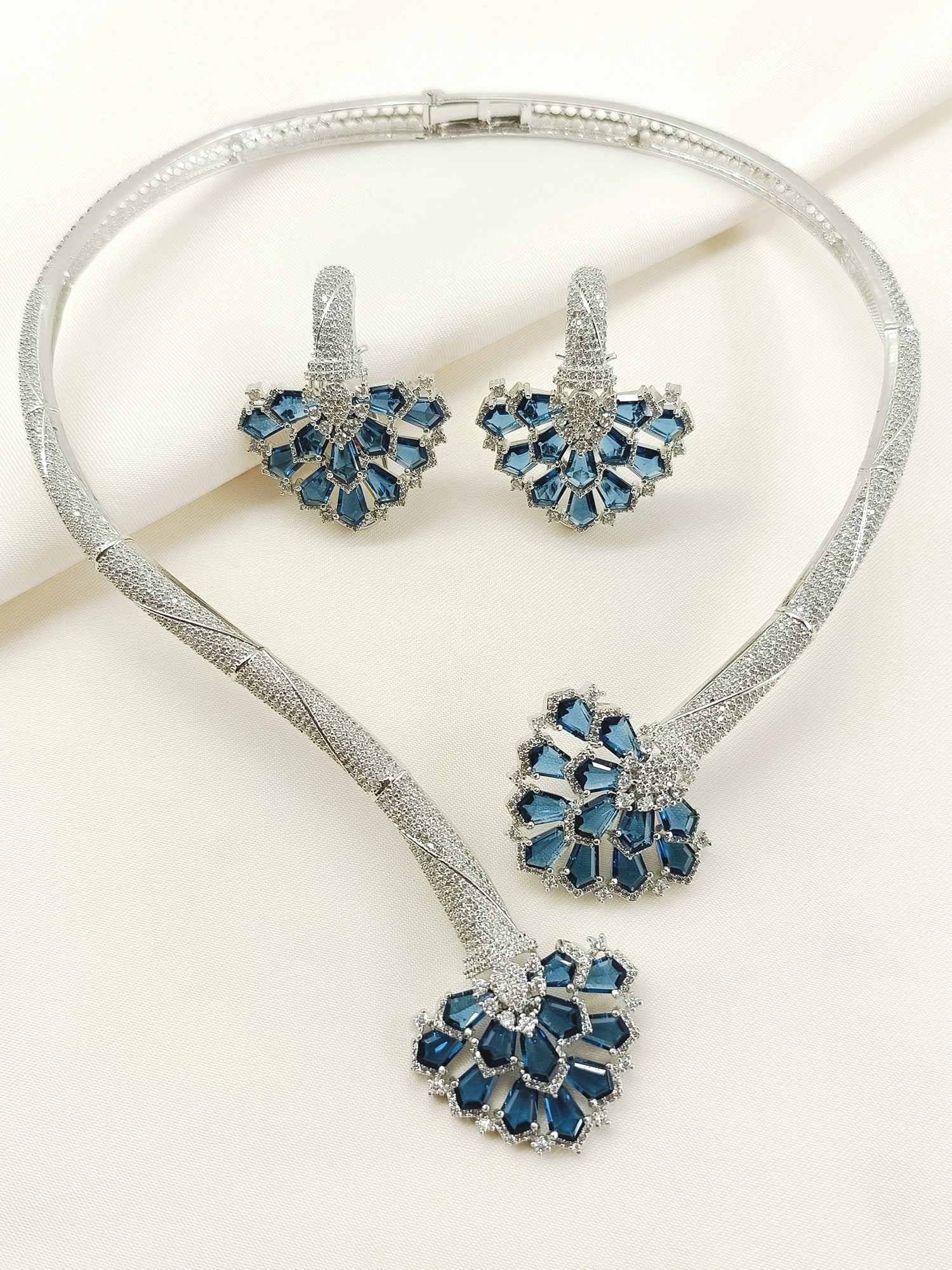 Darshika Blue American Diamond Hasli Styled Set