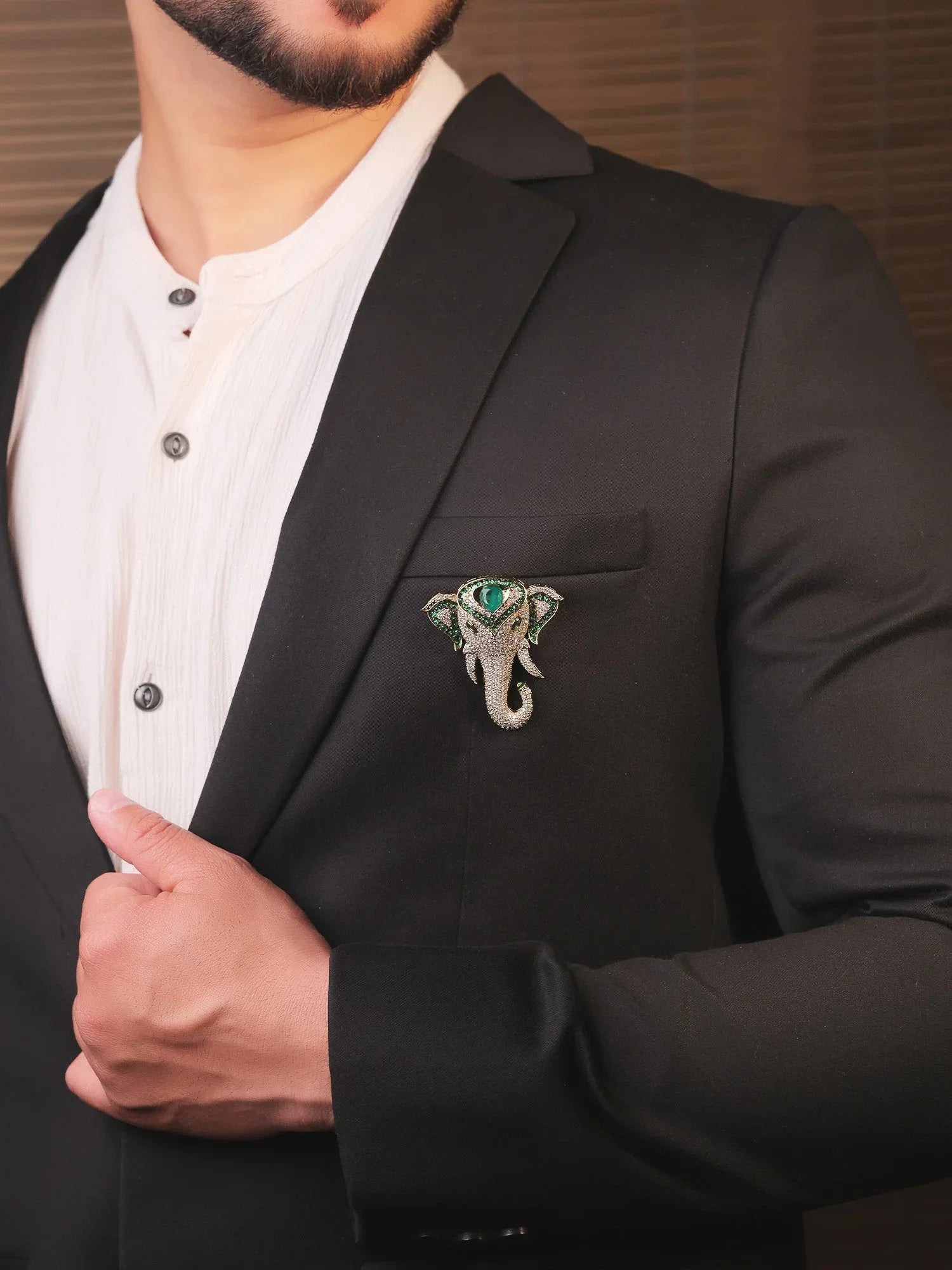 Pranav Green Elephant's Brooch