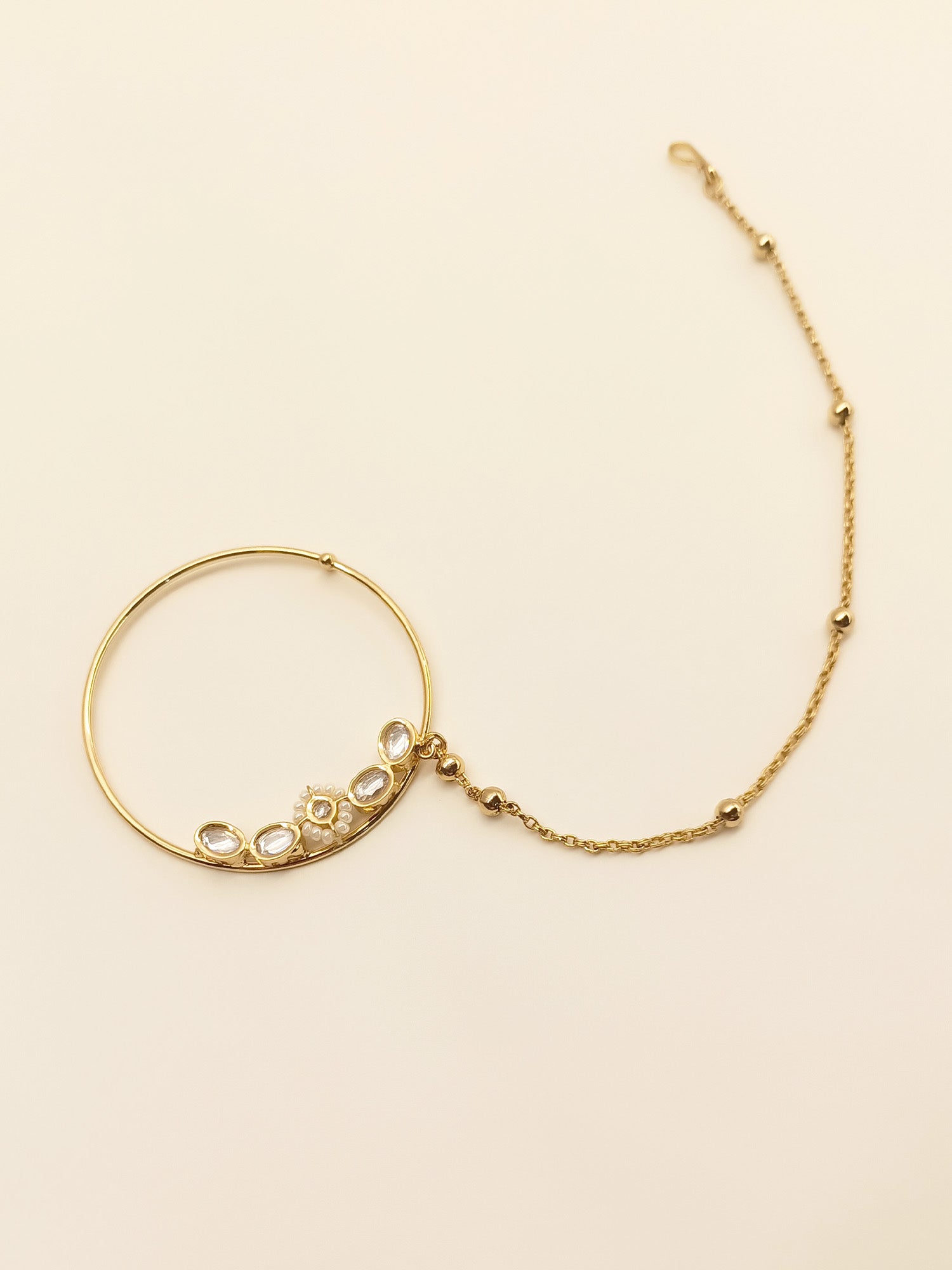 Rajani White Gold Plated Kundan Nath