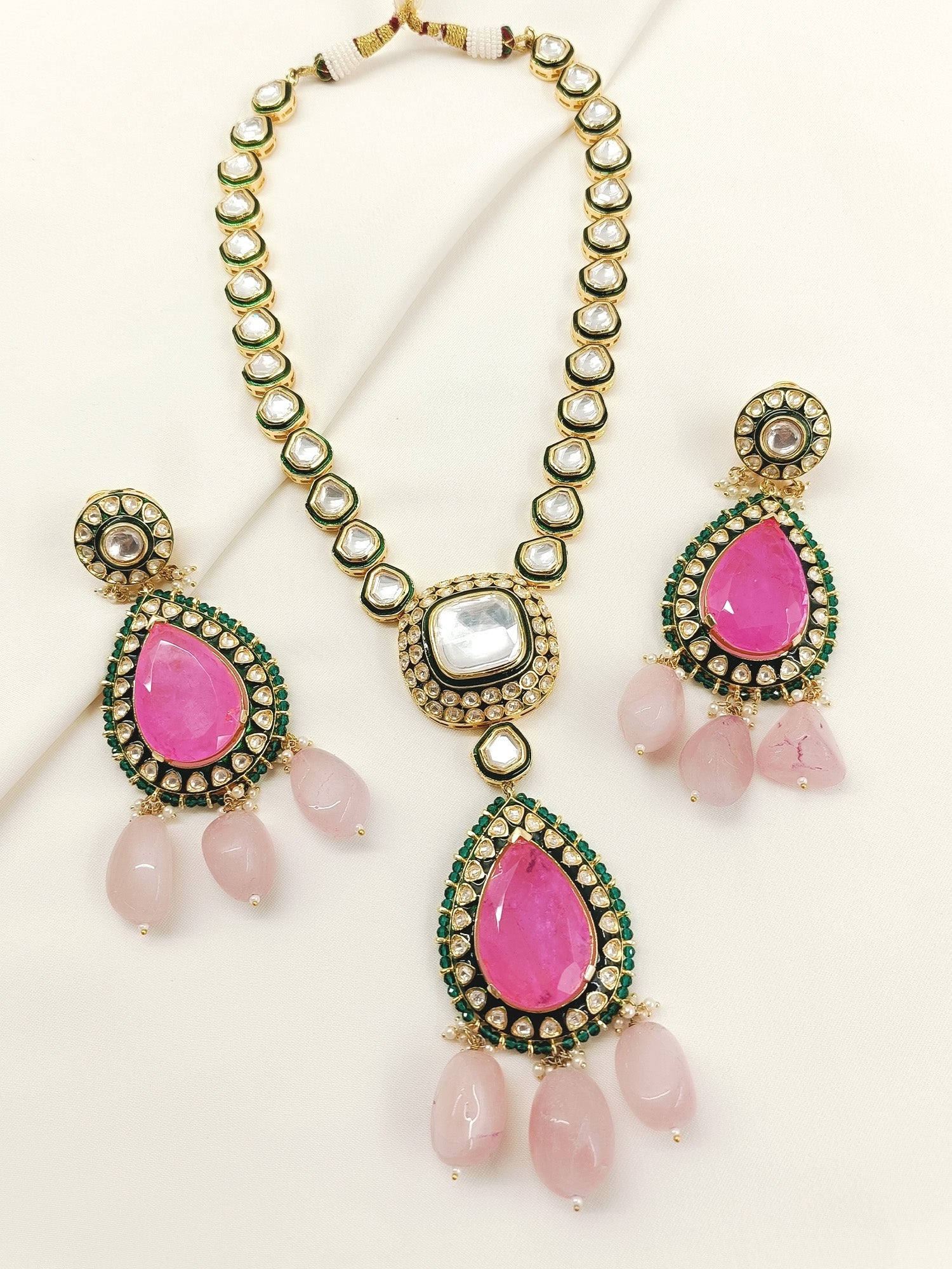 Shaazneen Pink Kundan Set With Uncut Polkis