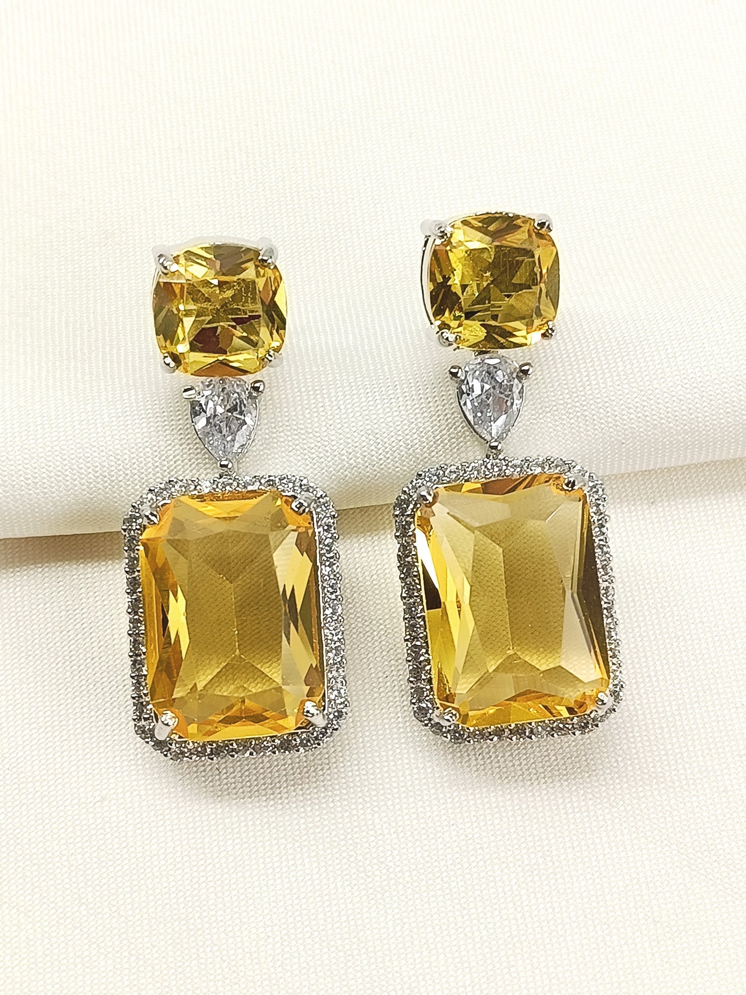 Parnika Golden American Diamond Silver Plated Earrings