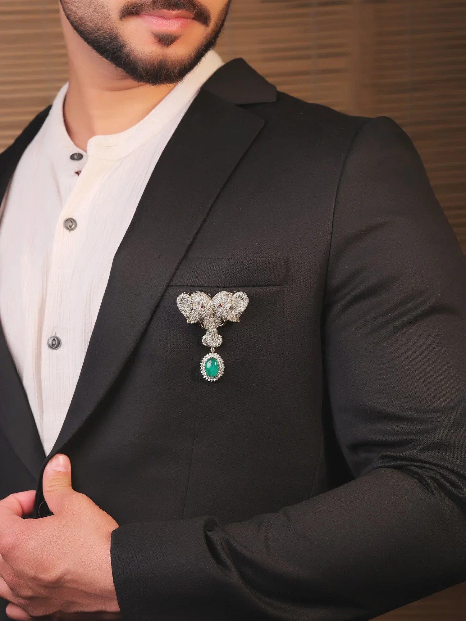 Darsh Green Elephant Brooch