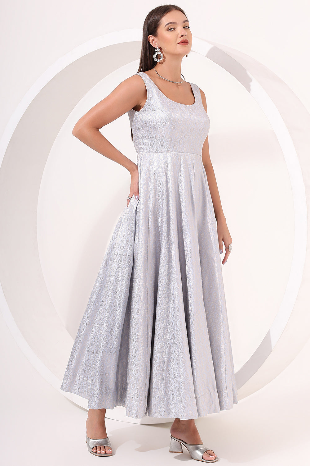 Powder Blue Brocade Anarkali Gown