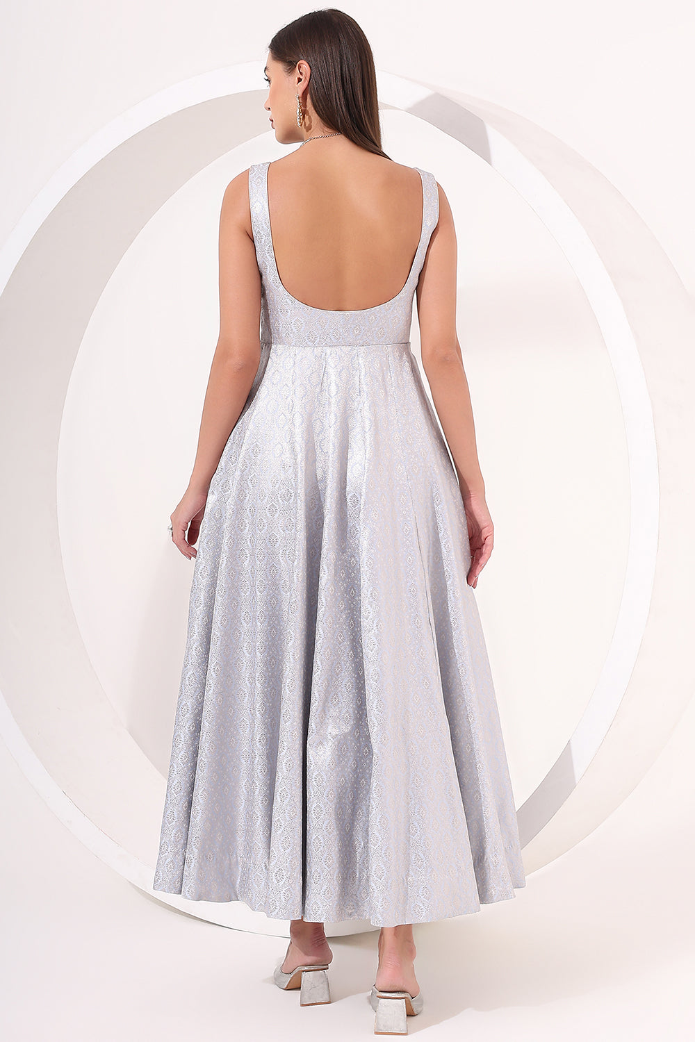 Powder Blue Brocade Anarkali Gown