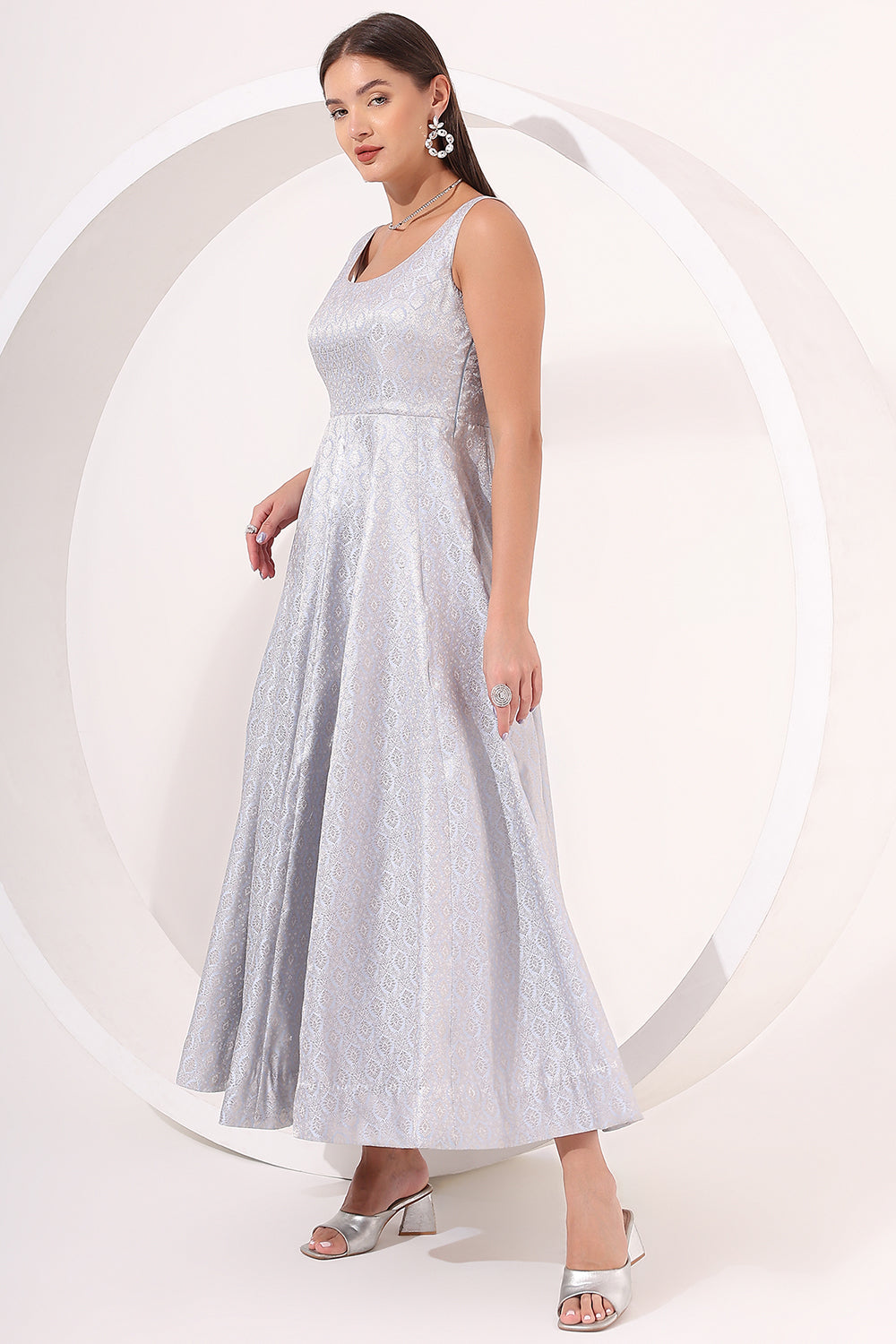 Powder Blue Brocade Anarkali Gown