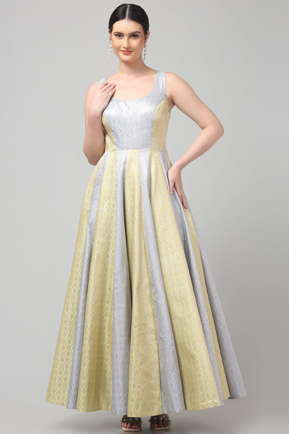 Two Tone Brocade Anarkali Gown with Dupatta