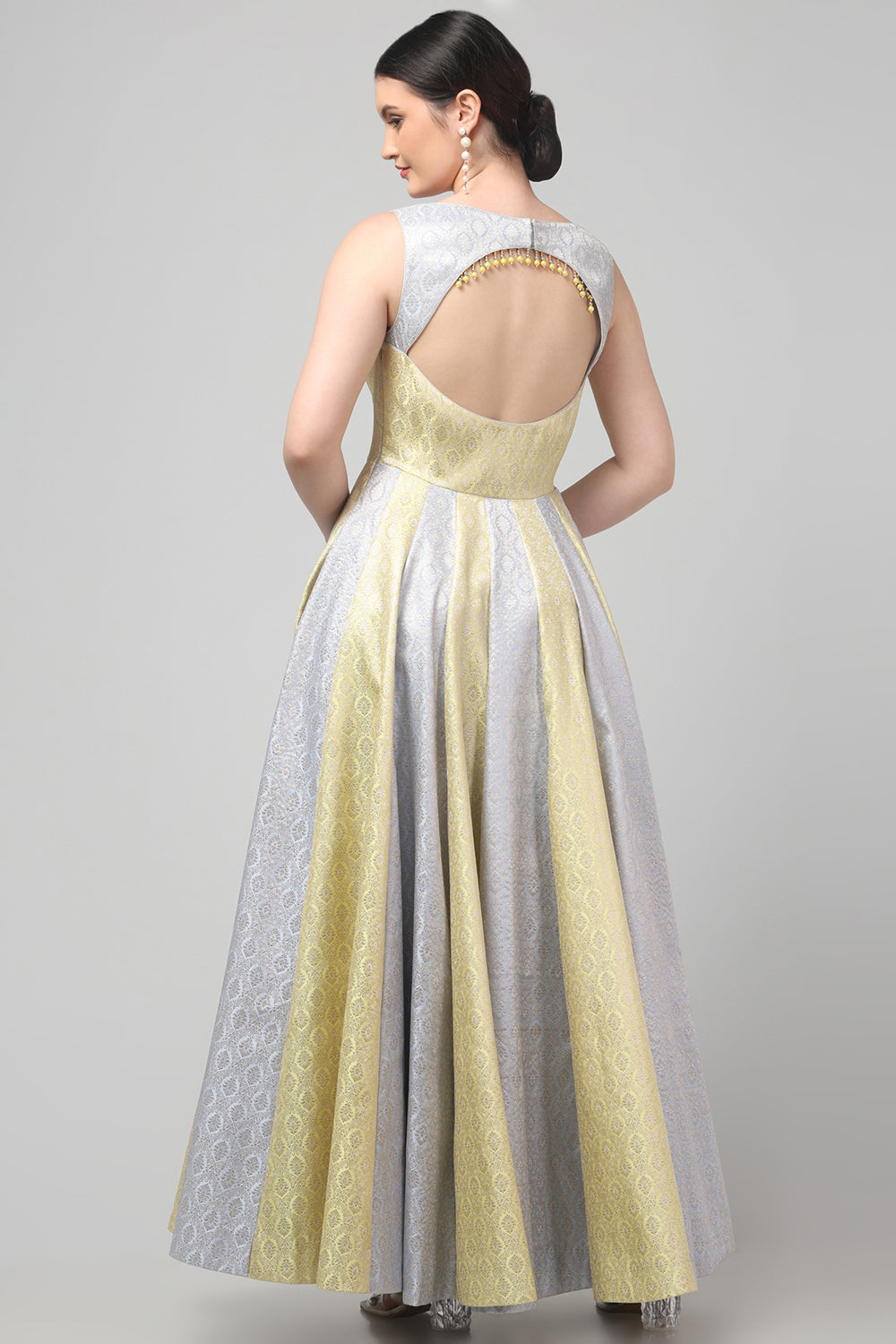 Two Tone Brocade Anarkali Gown with Dupatta