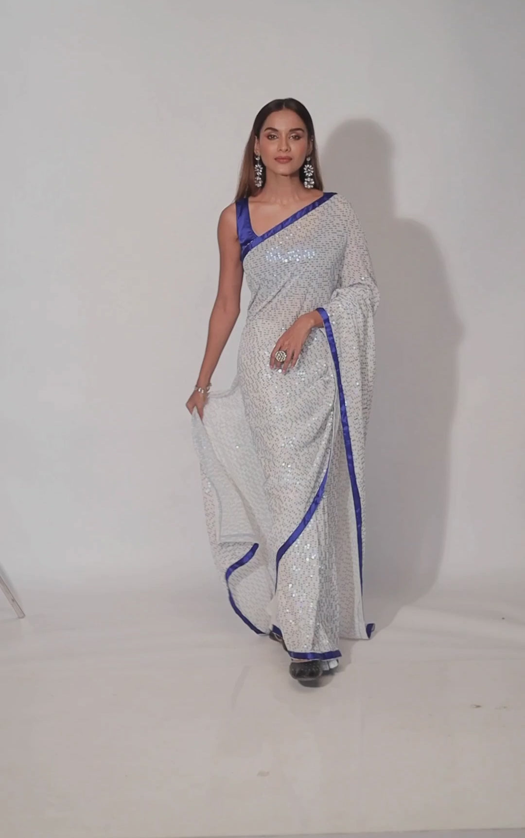 Rooh Blue & White Georgette Saree