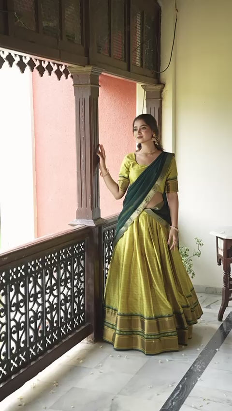 Parrot Cotton Silk Weaving Work With Paithani Concept Lehenga