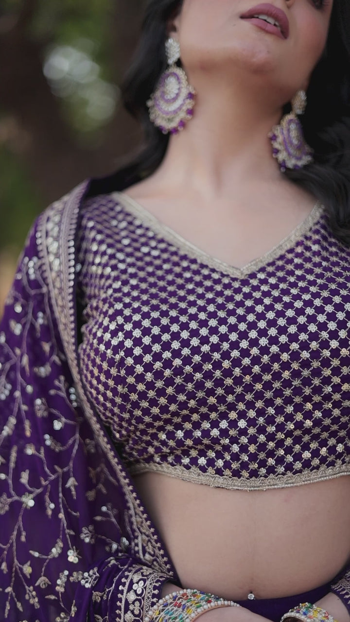 Purple Faux Blooming with Sequins & Thread Embroidered work Lehenga