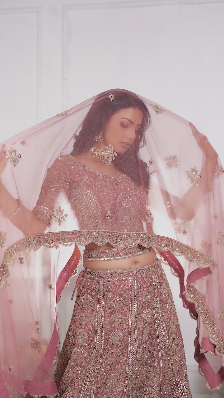 Pastel Onion Embroidered Bridal lehenga