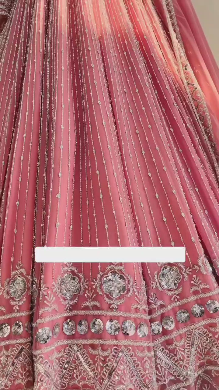 PINK BRIDAL WEAR HEAVY EMBROIDERED SEQUENCE WORK LEHENGAS CHOLI WITH DUPATTA