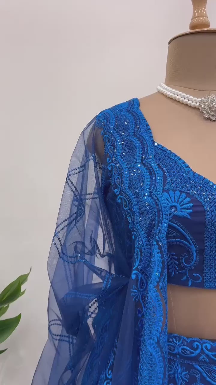 Blue Gorgette Sequin Lehengha - INSPIRED