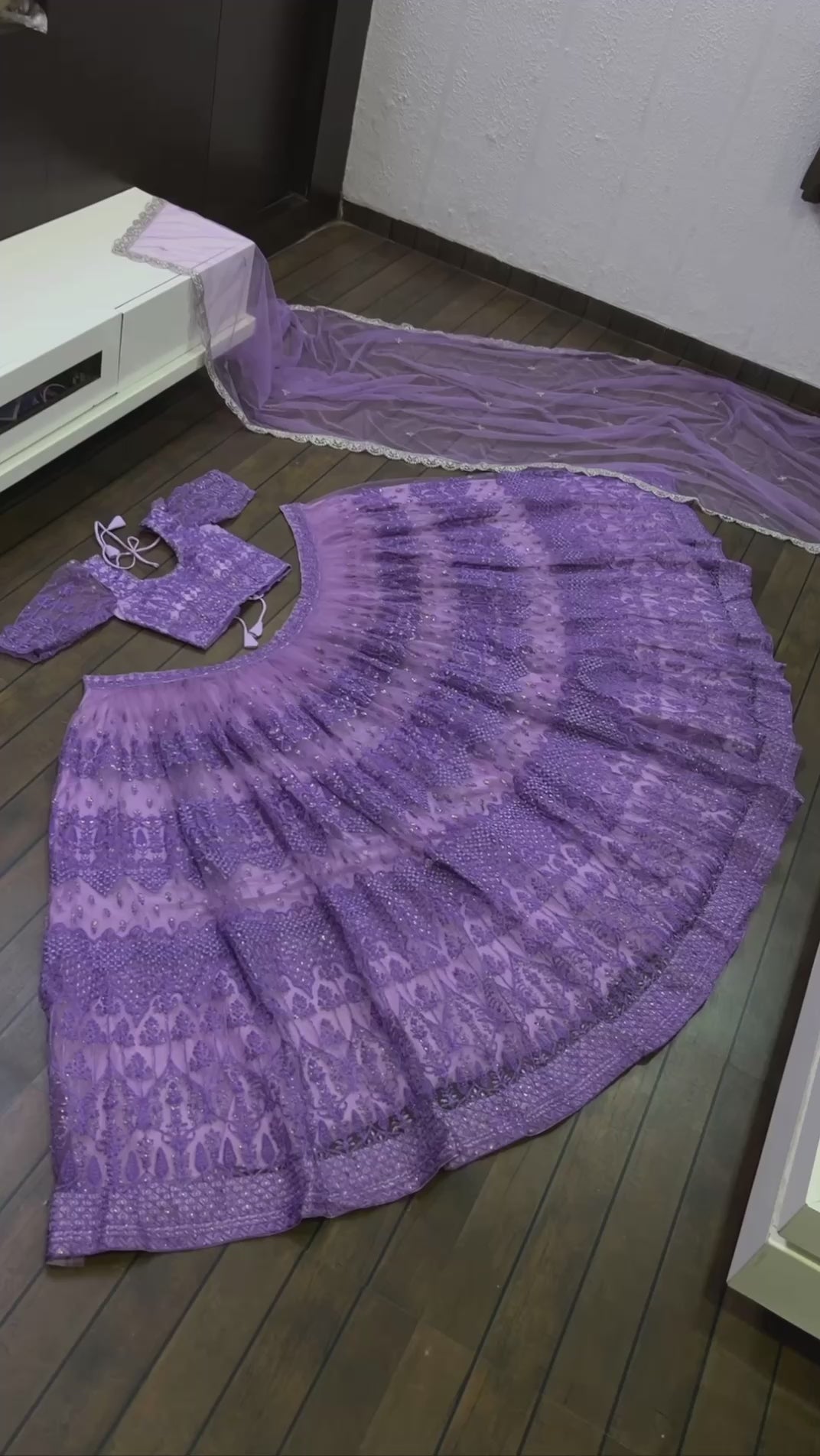 Lavender Net lehnga with thread zari & sequence work - INSPIRED