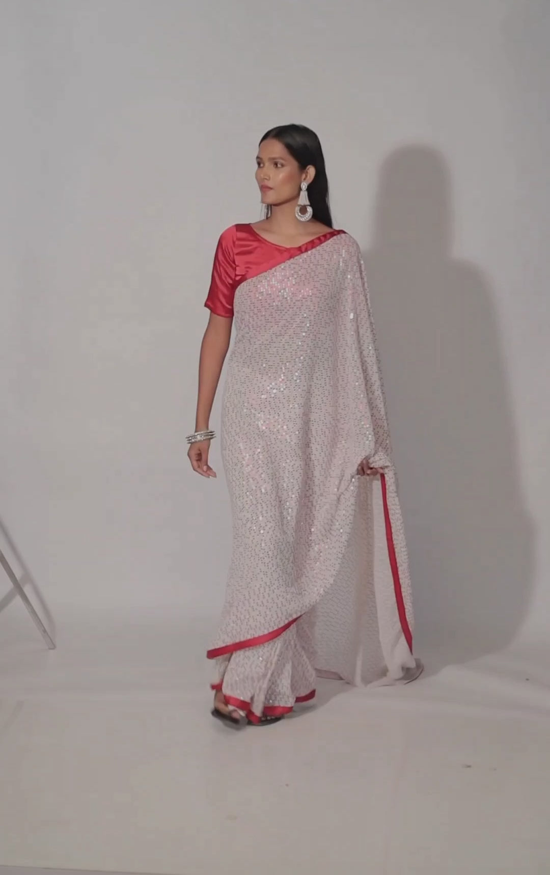 Rooh Red & White Georgette Saree