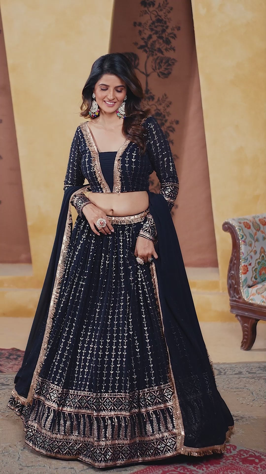 Navy Blue Designer Lehenga Choli With Dupatta For Beautiful Women Collection