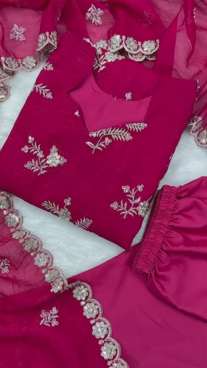 Maroon Crunchy Silk  Micro Thread with Sequnce Salwar Suit