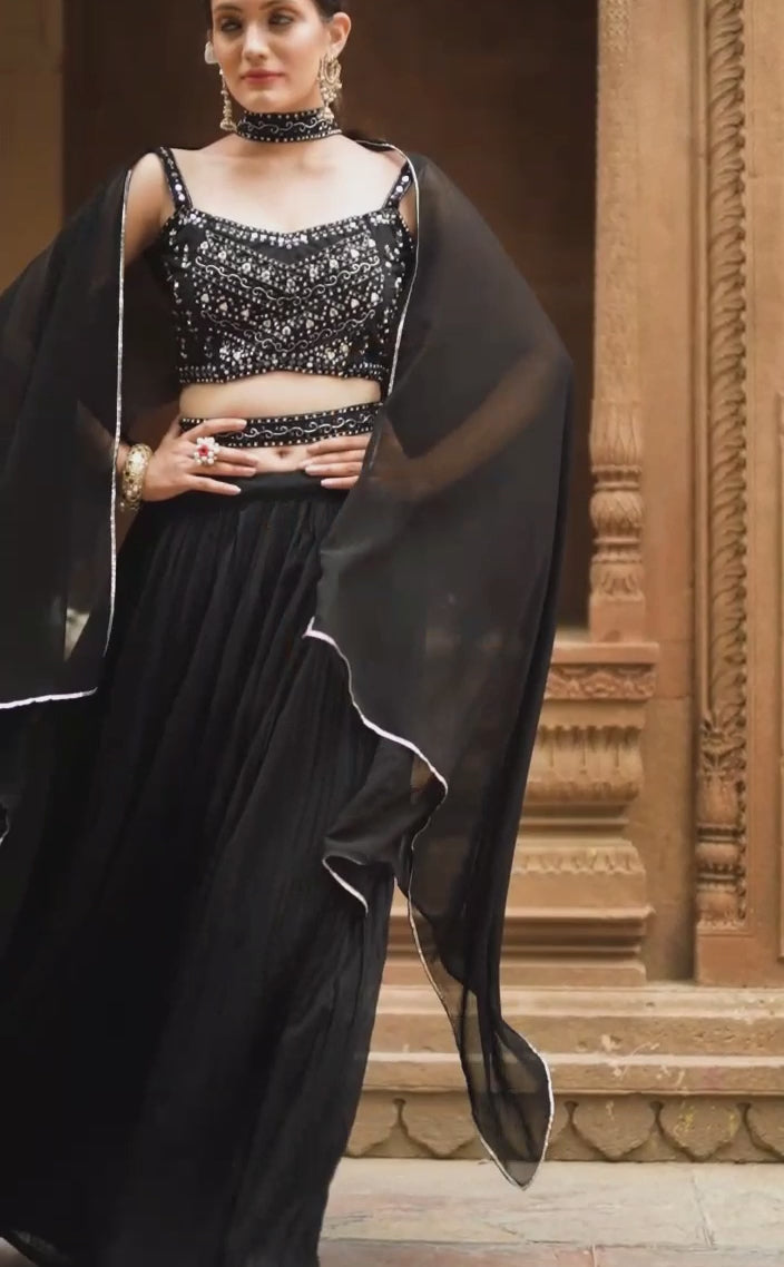 Enticing Black Georgette Function Style Lehenga Choli