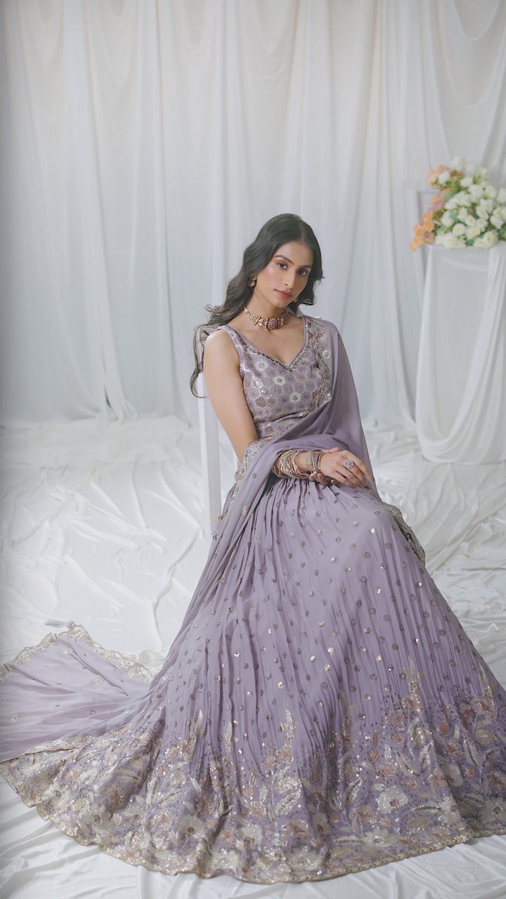 Mauve Georgette Sequin Embroidered Lehenga Choli